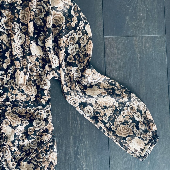 ZARA Floral Metallic Long Sleeve Mini Dress - Picture 11 of 14